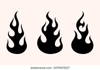 Flammen gesetzt, Flammen feuern, Vektor-Icons setzen Feuer und Flammen Umriss-Icon gesetzt. Konturenfeuer, lineare flammende Elemente. Handgezeichnete monochrome unterschiedliche Feuer-Flammen-Vektorillustration.