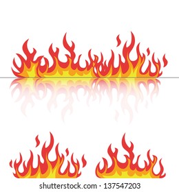 flames set with reflection on white vector illustration