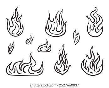 Flames silhouette. Detailed flames print for t-shirt, banner, logo design. Flames picture isolated on white background. Vector illustration