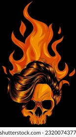 Flames skull horror evil burn hot on black background