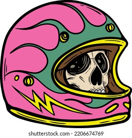 flames skull pink helmet motorcycle vector art