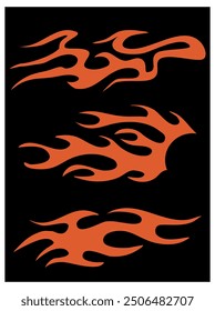 Flames stickers set for classic cars or bike, orange flames livery design for racing vehicle