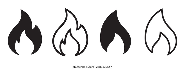 Flames symbols set flat style stock vector. Fire red black flames icon set. Vector illustration EPS 10