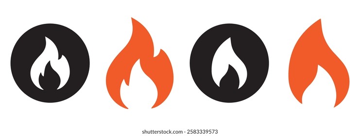 Flames symbols set flat style stock vector. Fire red black flames icon set. Vector illustration EPS 10