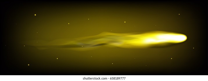 Flaming asteroid in atmosphere. Yellow tones. Can be used for space pollution item, web banner, fuel symbol, battery charging...