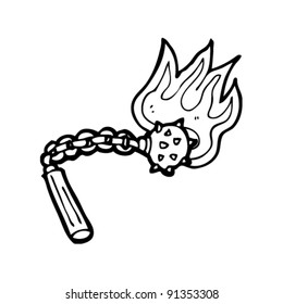 flaming ball and chain mace cartoon