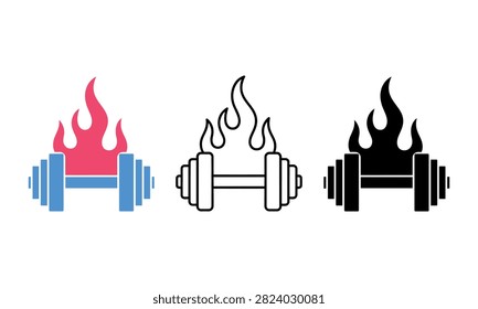 Flaming barbell icons with different styles