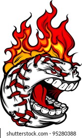 Flaming Baseball Ball Face Cartoon Vector Illustration