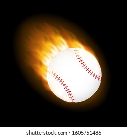 A flaming baseball ball on fire flying through the air. Vector stock illustration.