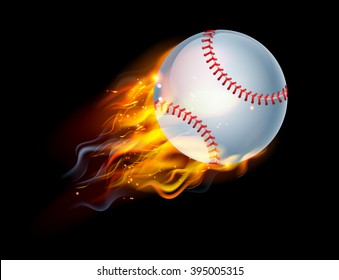 A flaming baseball ball on fire flying through the air