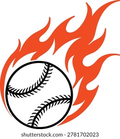 Flaming baseball with black stitching and orange fire