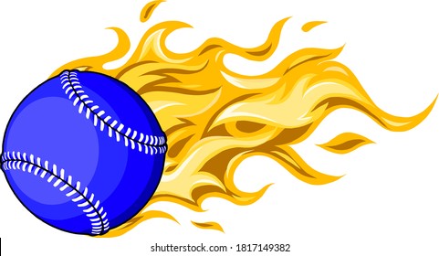 Flaming Baseball Softball Ball Vector Cartoon burning with Fire Flames