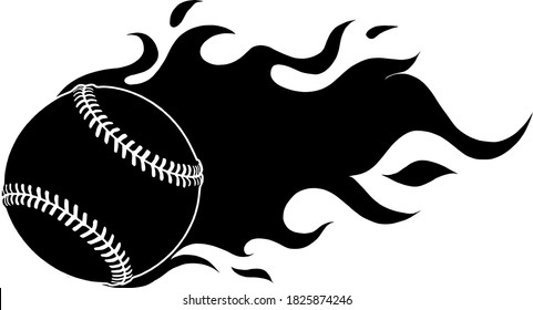 Flaming Baseball Softball Ball Vector Cartoon burning with Fire Flames black silhouette