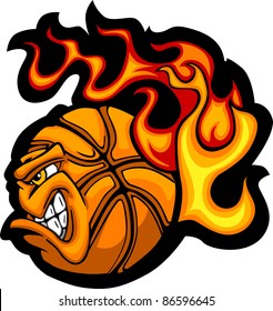Flaming Basketball Ball Face Vector Illustration