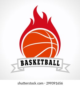 Flaming basketball ball. Fiery sign, vector logo of teams, national competitions, union, matches, leagues or sport equipment shop. Children's schools, kid's sport clubs or junior's tour icon concept.