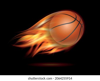 Flaming Basketball Ball. Basketball Ball flying in fire on dark background. Vector Illustration