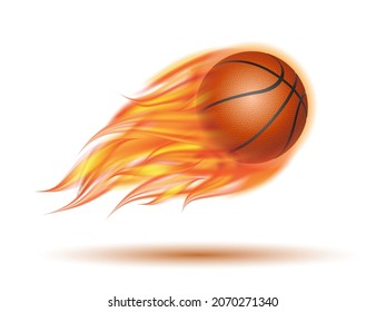 Flaming Basketball Ball. Basketball Ball flying in fire on white background. Vector Illustration
