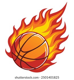 Flaming basketball ball on fire.