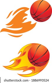 Flaming basketball balls isolated on white. Vector