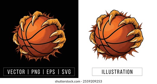 Flaming Basketball with Claws Illustration - Vector Sports Mascot Design