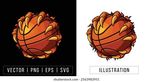 Flaming Basketball with Claws Illustration - Vector Sports Mascot Design