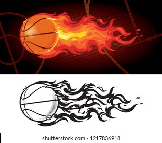 Flaming Basketball Flying Through the Air