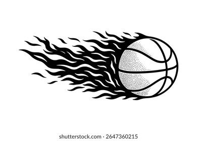Illustration d'art en ligne de basket-ball flamboyant sur fond blanc, Image vectorielle