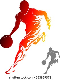 Flaming Basketball Player-Athlete Dribbling With Flame Trail