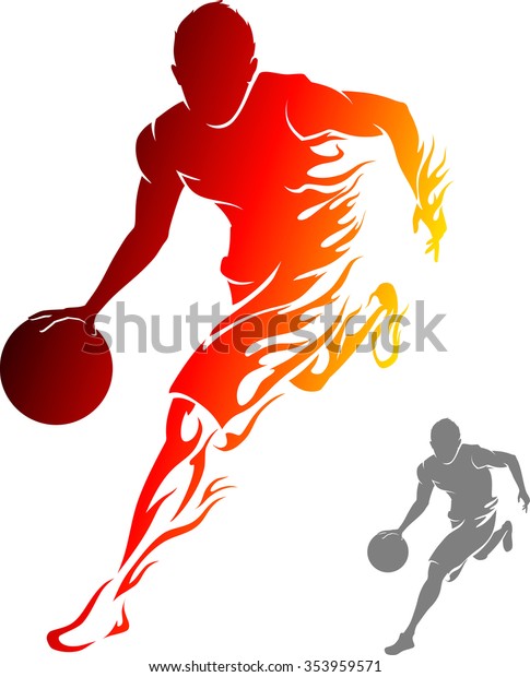 Flaming Basketball Player-Athlete dribbling with\
flame trail