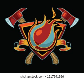 Flaming Basketball T-Shirt Design with Fireman's Axes