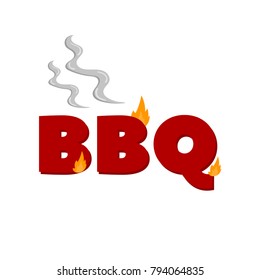 Flaming BBQ word, barbecue party design element cartoon vector Illustration