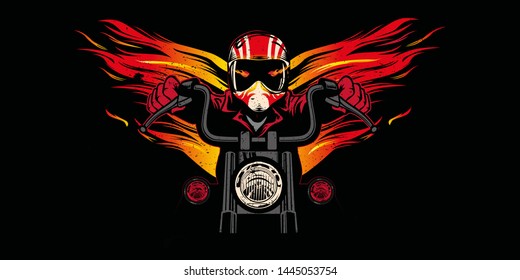 Flaming Bike Chopper Ride Front View chopper motorbike rider with wings