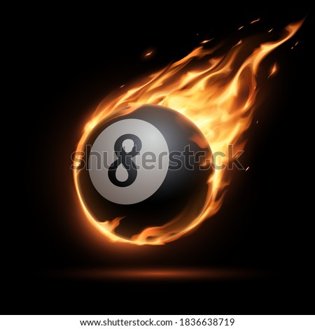 Flaming billiards eight ball on black background