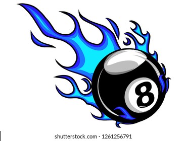 Flaming Billiards Eight Ball Vector Cartoon burning with Fire Flames