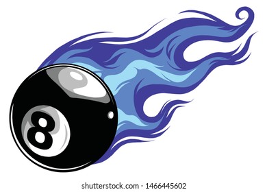 Flaming Billiards Eight Ball Vector Cartoon burning with Fire Flames