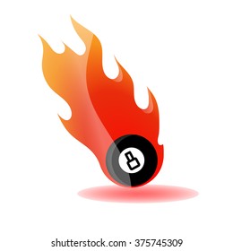 Flaming Billiards Eight Ball Vector Cartoon burning with Fire Flames / Logo