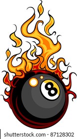 Flaming Billiards Eight Ball Vector Cartoon burning with Fire Flames