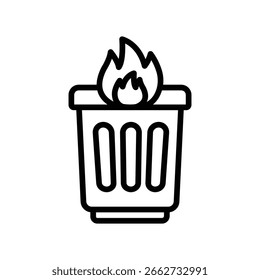 Icono de contorno de Vector de contenedor en llamas. Archivo EPS 10