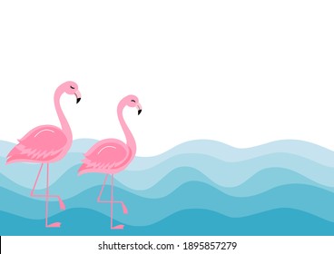 Flaming birds on blue sea wave background vector illustration.