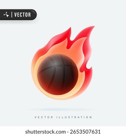 Basquete preto flamejante na ilustração de movimento vetorial 3D