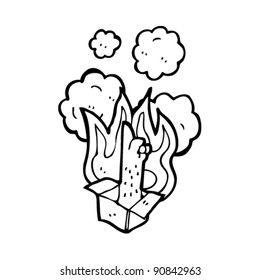 flaming box with pointing arm