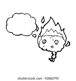 flaming brain with thought bubble