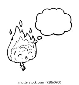 flaming brain with thought bubble