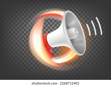 Flaming bullhorn icon isolated on trandparent. 3d vector icon with fire effect   