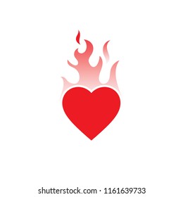 Flaming burning red heart icon isolated on white background. Vector illustration.