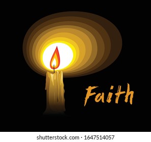 Flaming candle illuminates the dark symbolic vector illustration, concept of faith hope and belief.