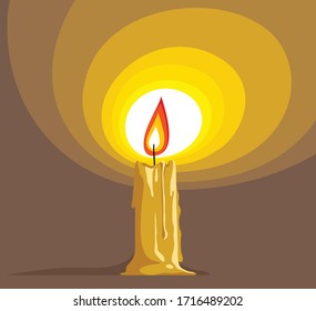 Flaming candle illuminates the dark symbolic vector illustration, concept of faith hope and belief.