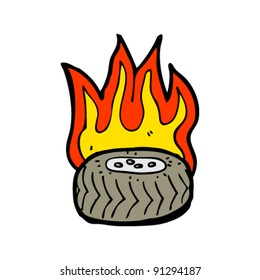 caricatura de la rueda del coche en llamas