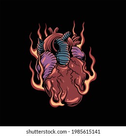 flaming cardiac tattoo vector design