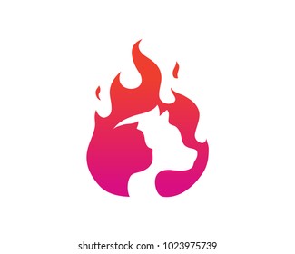 Flaming Cat And Dog Enthusiast Logo In White Background Illustration